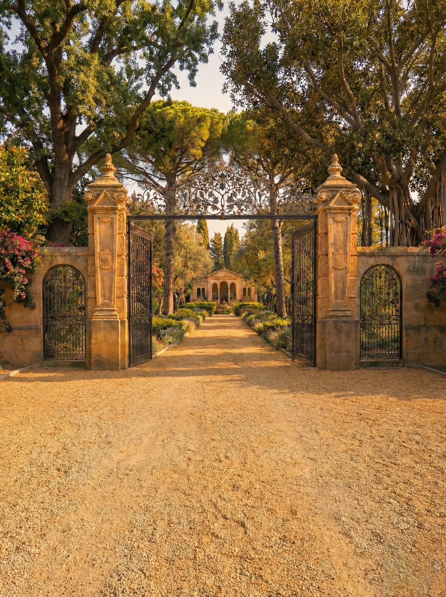 The Beirut Park gateway and pavilion at sunset