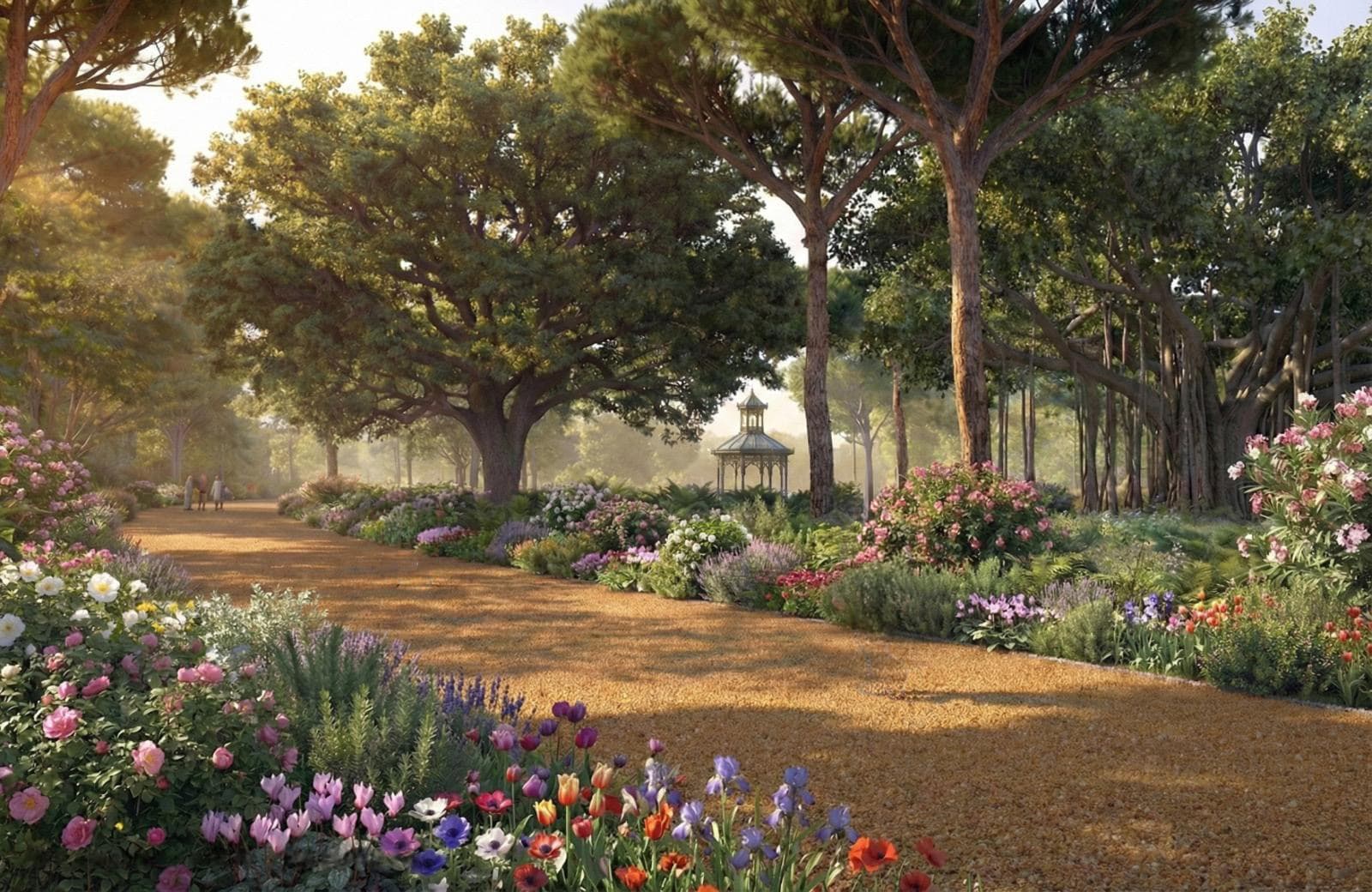Crushed limestone pathways winding through the Beirut Park planting