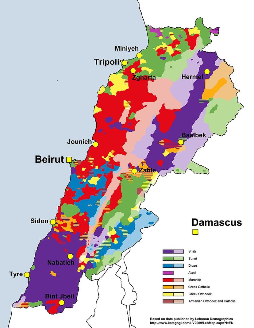 A map showing religious group distribution in Lebanon