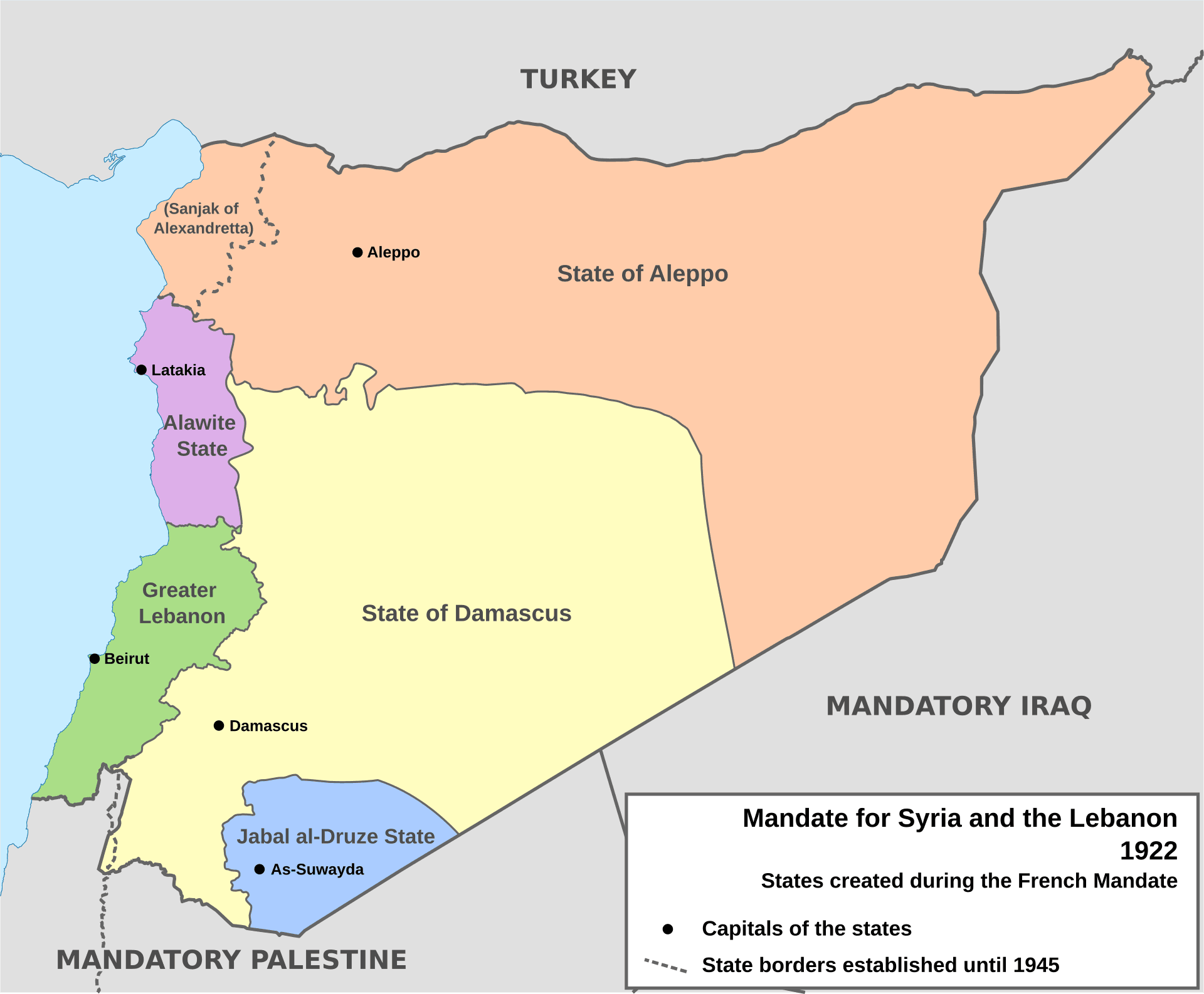 A map of the French Mandate for Syria and Lebanon