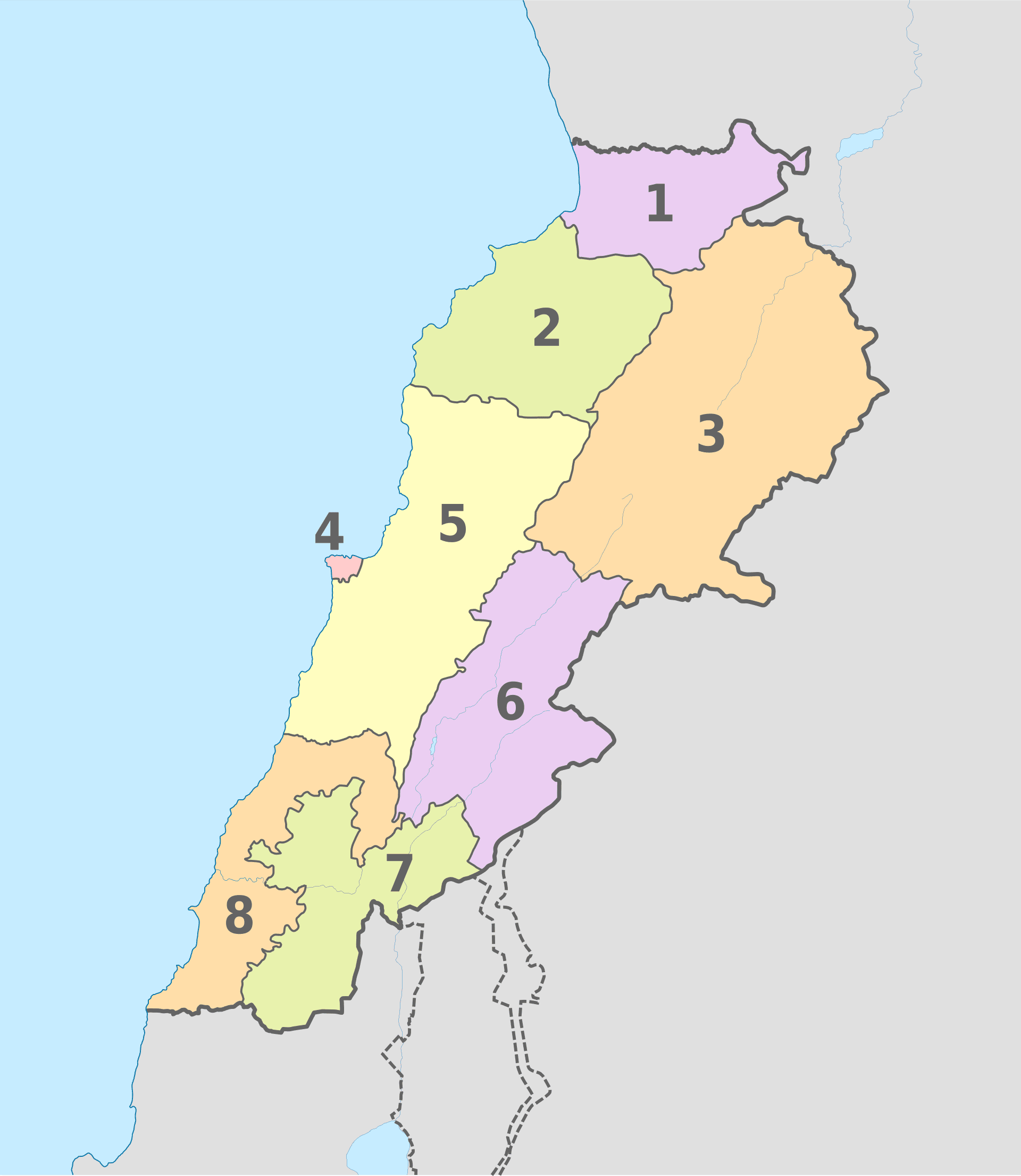 A map of Lebanon's administrative divisions